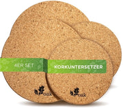 Onderzetters in Kurk | 4 Onderzetters in Kurk | 100% Kurk Naturale, Fatto in Portogallo | 20 cm e 15 cm | Base Antiscivolo, Lavabile, Placemat Resistenente al Calore
