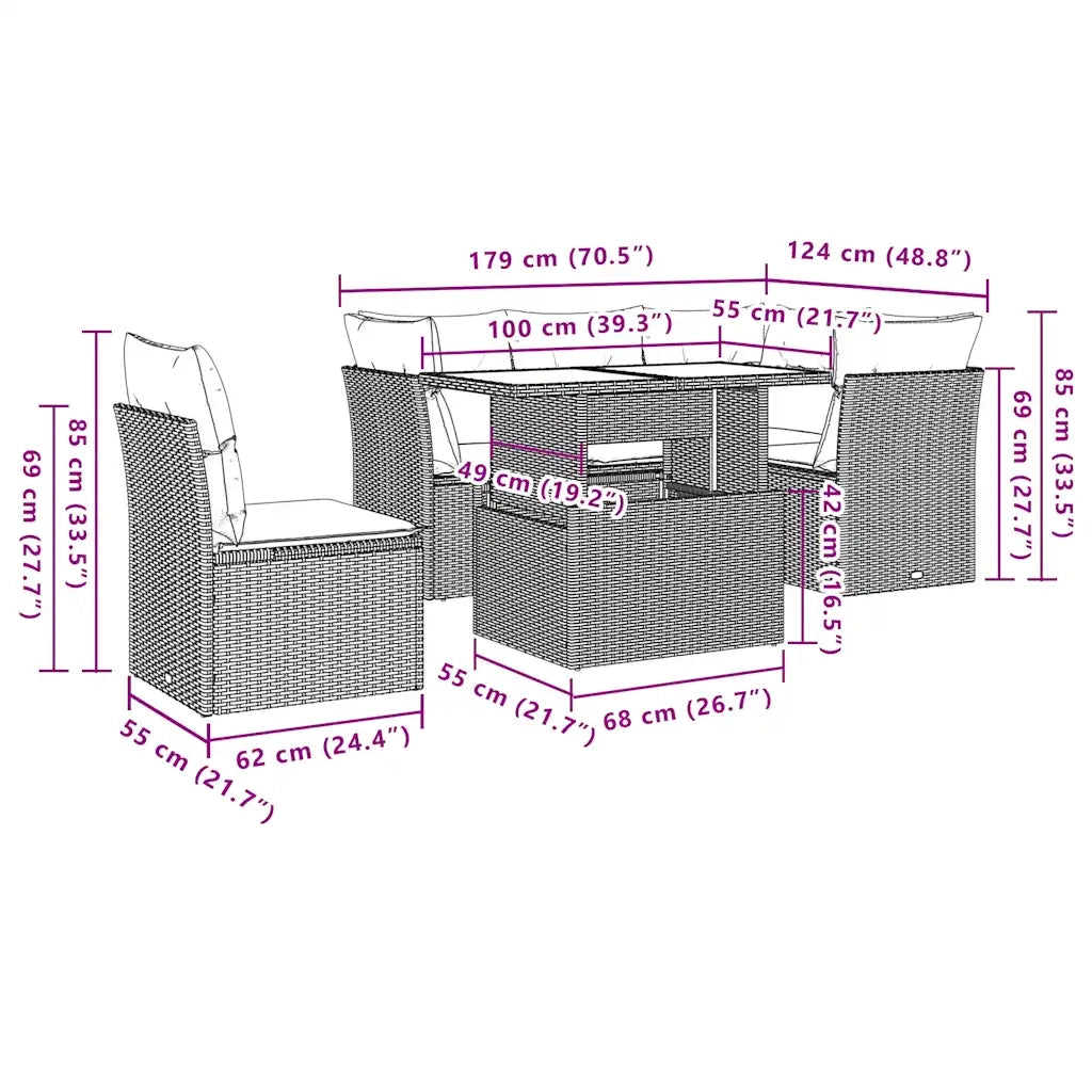 Set Divani da Giardino 6 pz con Cuscini Marrone in Polyrattan 3266594