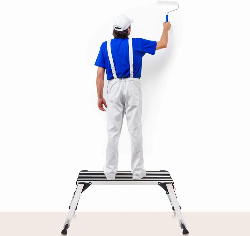 Banco da Lavoro Antiscivolo in Alluminio Scaletta Pieghevole Basso Piattaforma di Lavoro Pedane di Lavoro Portatile Portata di 150 kg, 128x38x49,5cm