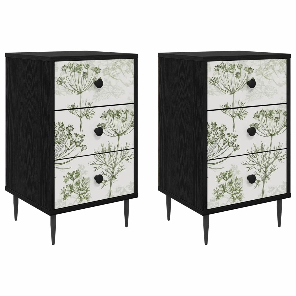 Armadio da Notte GOTHA 2 pz Rovere Nero 36 x 33 x 61 cm 8007348