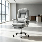 Sedia da ufficio ergonomica in velluto reclinabile fino a 155° con poggiapiedi e cuscino lombare grigio
