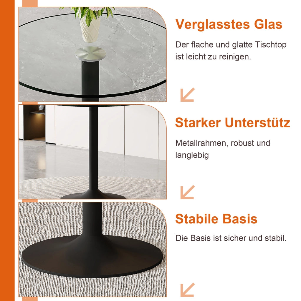 Set tavolo bar rotondo in vetro Ø89 cm con 2 sgabelli girevoli marroni