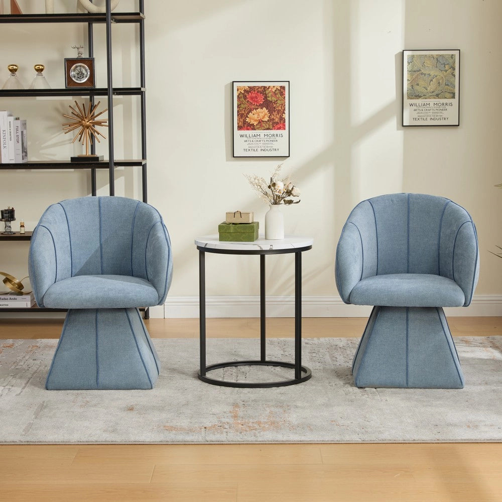 Poltrona Girevole in Tessuto Chenille ¨C MINIMAL ¨C Blu, Schienale Alto, Soggiorno e Camera