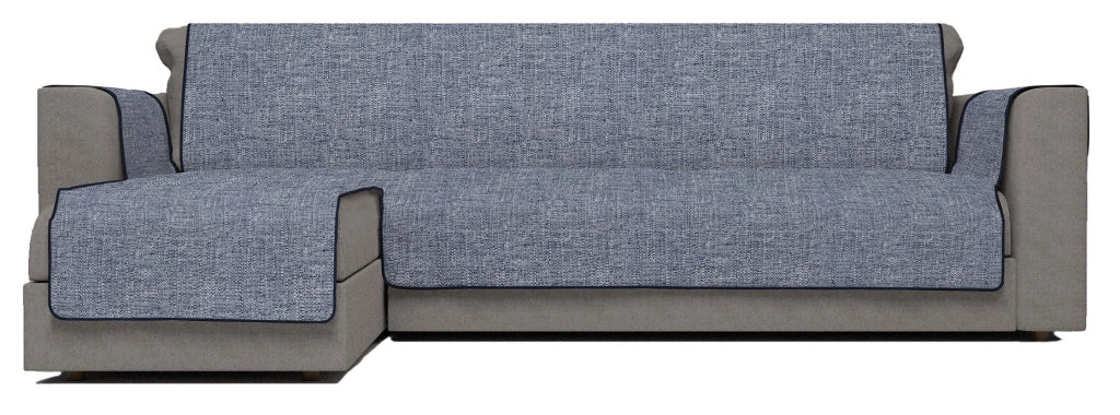 Copridivano in Poliestere con Penisola Sinistra Seduta 190 cm Blu Scuro