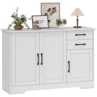 Credenza Buffet da cucina con 3 porte, 2 cassetti e ripiano regolabile, 120 x 38 x 79 cm, Bianco