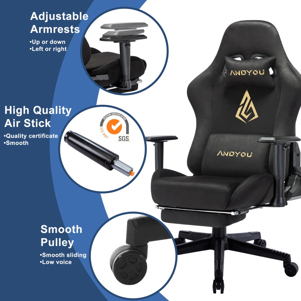 Sedia da gaming reclinabile con poggiapiedi ¨C zephmum ¨C nero