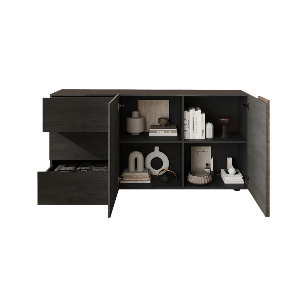 Madia Carinola, Credenza 3 Cassetti, 181x44x84h cm Marrone Noce