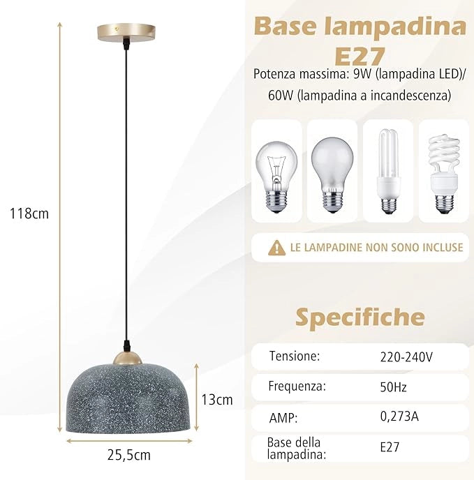 Lampadario a Sospensione, Lampada a Soffitto Appesa con Cavo Regolabile e Attacco E27, Lampadario Moderno per Cucina, Sala da Pranzo, Camera da Letto, Ingresso e Corridoio