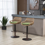 Sgabello da Bar Set da 2 Girevole a 360° Altezza Regolabile con Braccioli e Poggiapiedi in Lino Verde