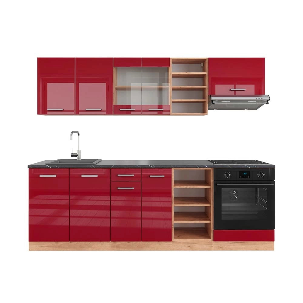 Cucina componibile R-Line Rosso lucido/Rovere dorato 240 cm, PL Antracite Vicco