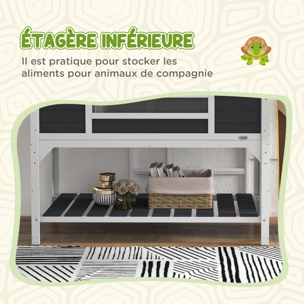 Casetta per tartarughe con 2 nicchie e lampada regolabile ¨C zephmum ¨C legno massello 122x56.5x93 cm grigio