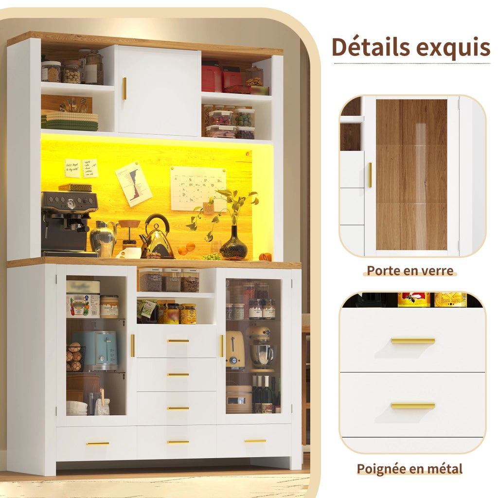 Credenza da cucina con LED controllabile tramite app in MDF bianco effetto legno con ampio spazio contenitore