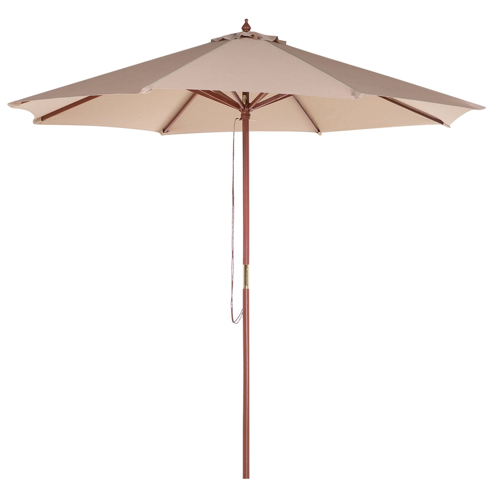 Ombrellone da Giardino Tessuto Beige Sabbia ø 270 x 254H cm Palo Betulla Pieghevole Esterno Moderno