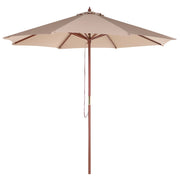 Ombrellone da Giardino Tessuto Beige Sabbia ø 270 x 254H cm Palo Betulla Pieghevole Esterno Moderno