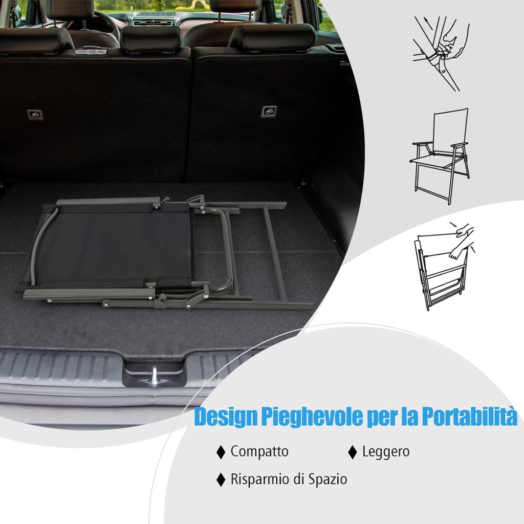 Set di 2/4 Sedie Pieghevoli da Giardino in Textilene, Sedie da Esterno con Schienale Alto, Poltrona Portatile per Giardino Campeggio Patio, Portata 150 kg (2, Nero, 62 x 58 x 96 cm)