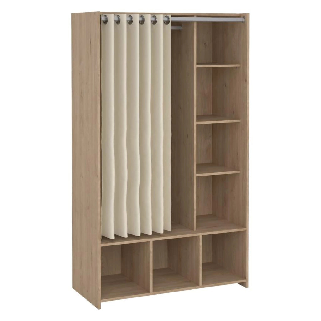 Guardaroba grande Jal, Mobile camera da letto, Cabina armadio portabiti, Armadio appendiabiti, 105x48 h180 cm, Rovere e Beige