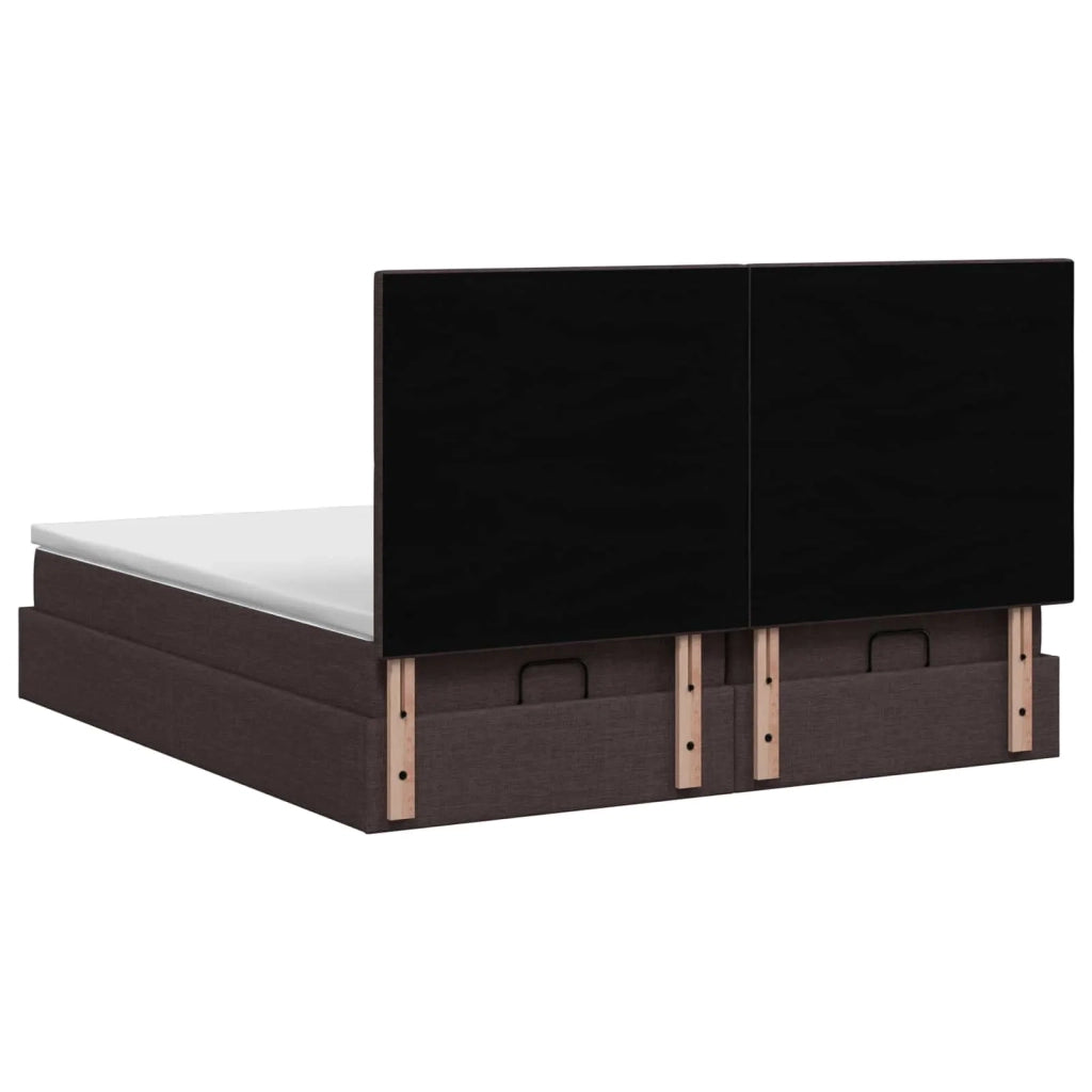 Letto ottomano con materasso 2 pz Marrone Scuro Tessuto 3457886
