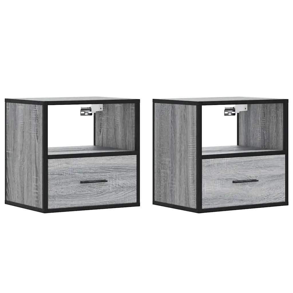 Set di 2 Comodini | Armadio da Notte | Mobiletto da notte a Muro Grigio Sonoma 40x31x39,5 cm