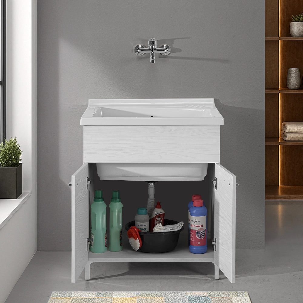 Mobile lavatoio 75x60cm bianco frassino con due ante e vasca in ceramica Revine