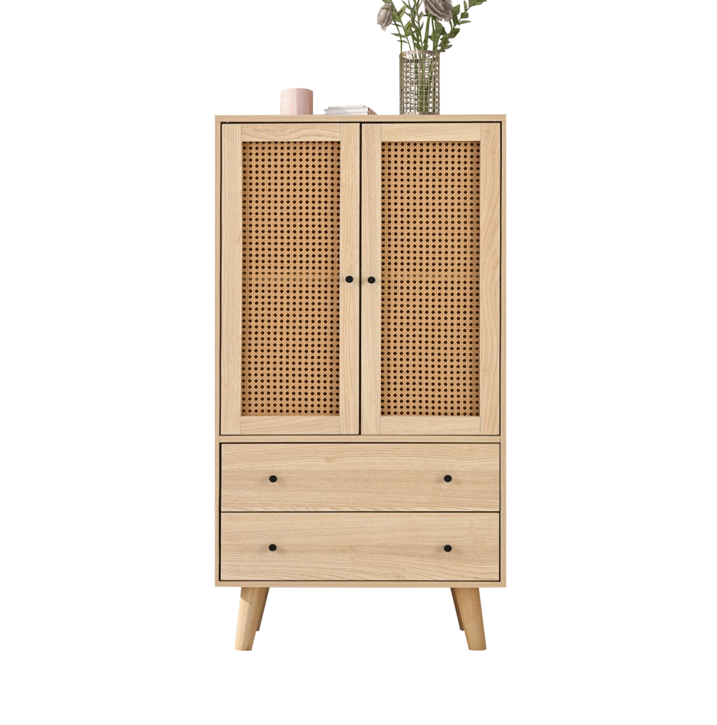 Credenza moderna 60x40x120 cm in truciolare color quercia con 2 ante e 2 cassetti
