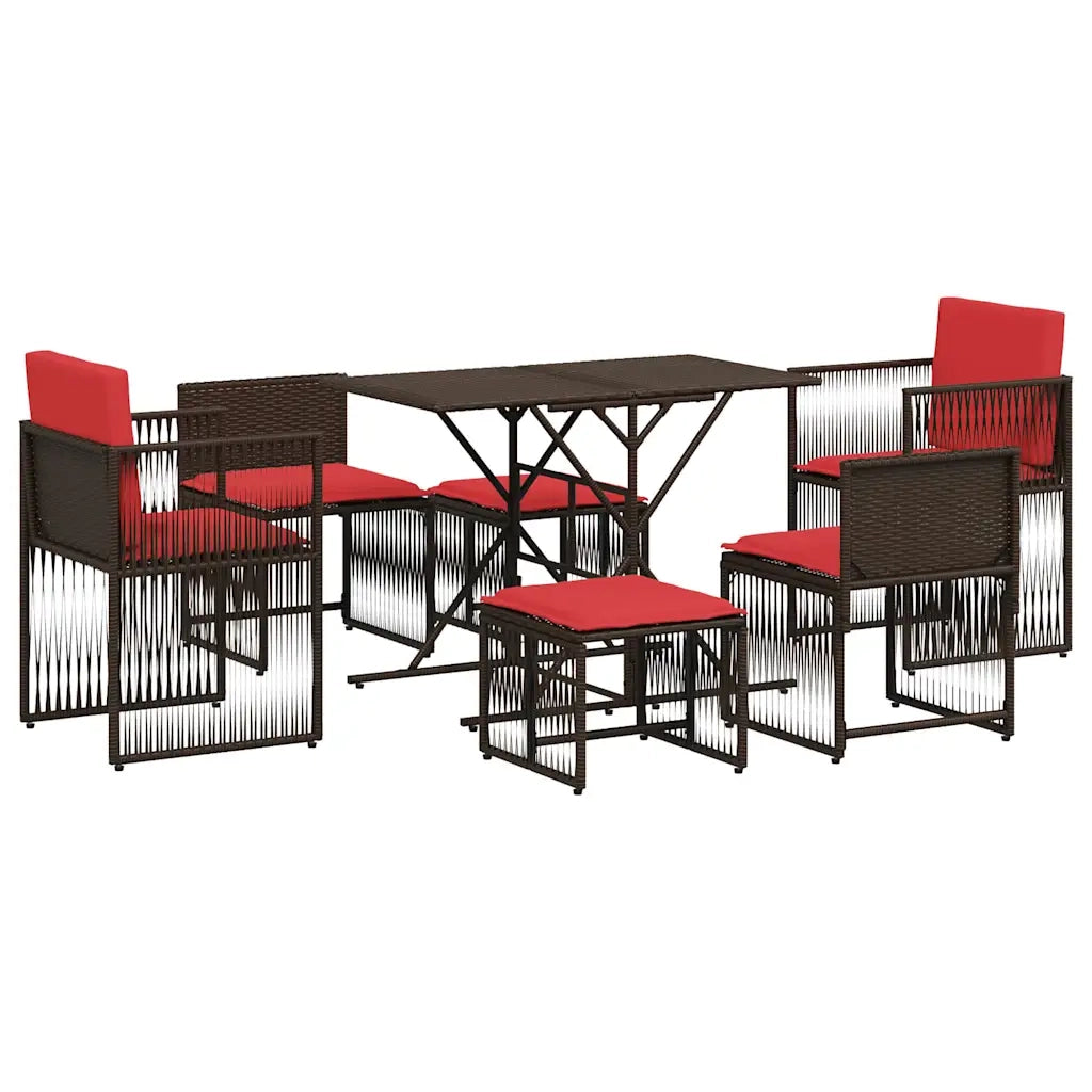 Set da pranzo da giardino da 7 pz con Cuscini in Polyrattan Marrone 369015