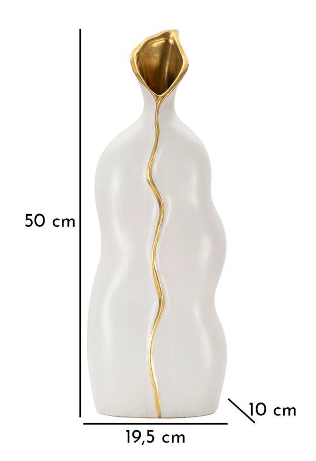 Vaso Uma 19,5x10x50 cm in Ceramica Bianco e Oro
