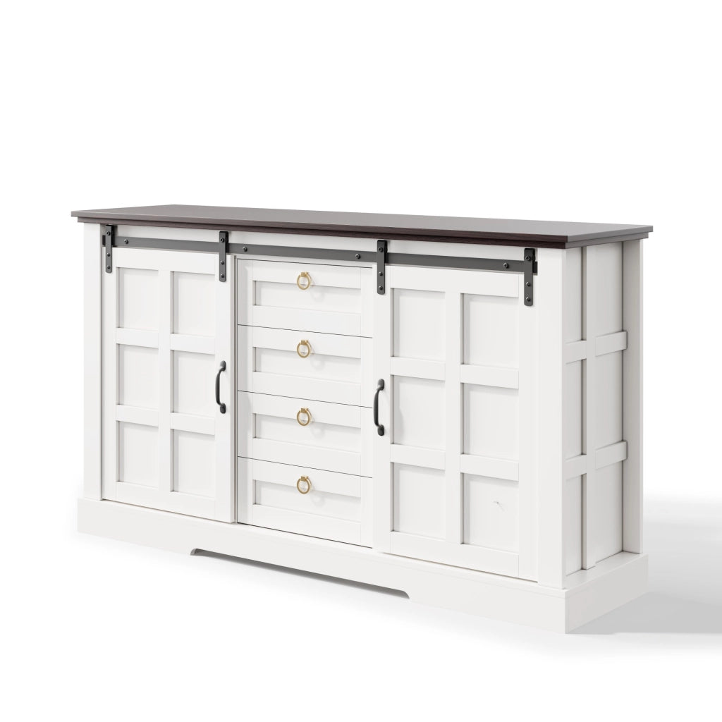 Credenza con Cassetti e Ante Scorrevoli ¨C MINIMAL ¨C Bianco, 150x40x85