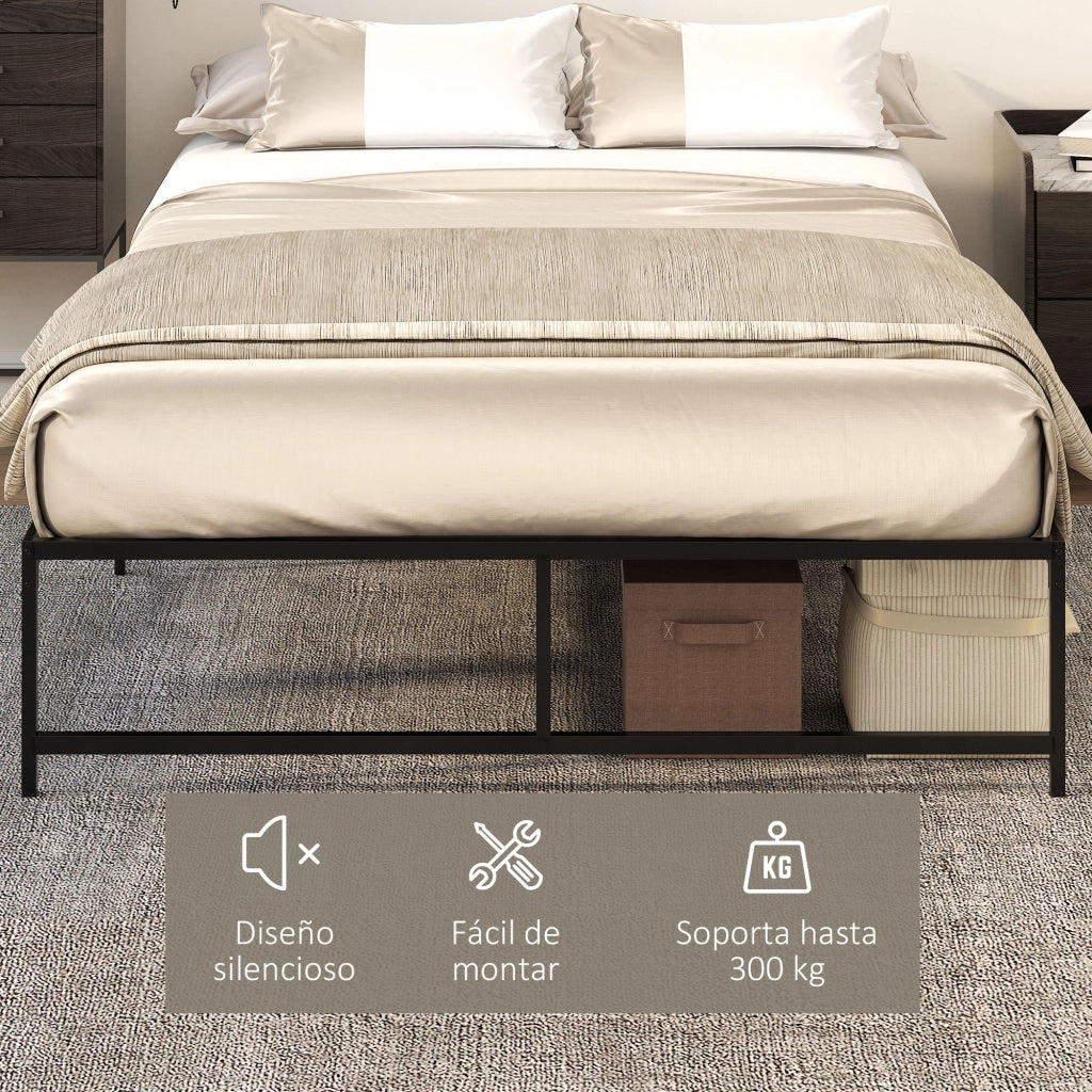 Letto Matrimoniale Contenitore in Metallo ¨C Zephmum ¨C Nero 135x190 cm