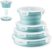 4 contenitori siliconici rotondi pieghevoli, contenitori di conservazione alimentare pieghevoli, box da pranzo in silicone, box da pranzo in silicone pieghevole, contenitori di conservazione in silicone pieghevoli, facilmente trasportabili (rosso blu O2)