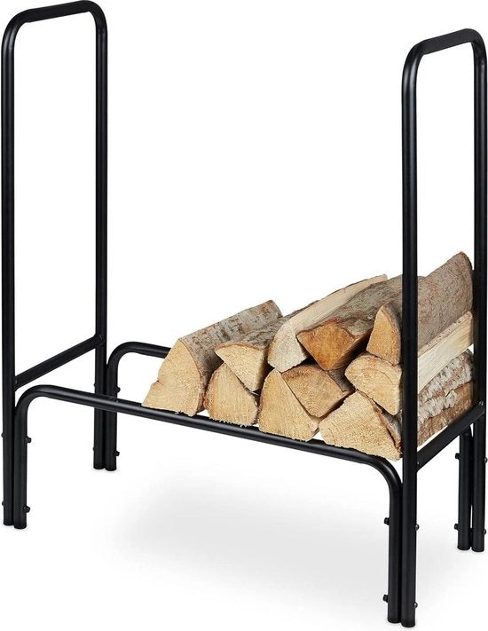 Brandhoutrek metallico HBD 85 x 72 x 30 cm - per esterno e interno - deposito di legno - nero
