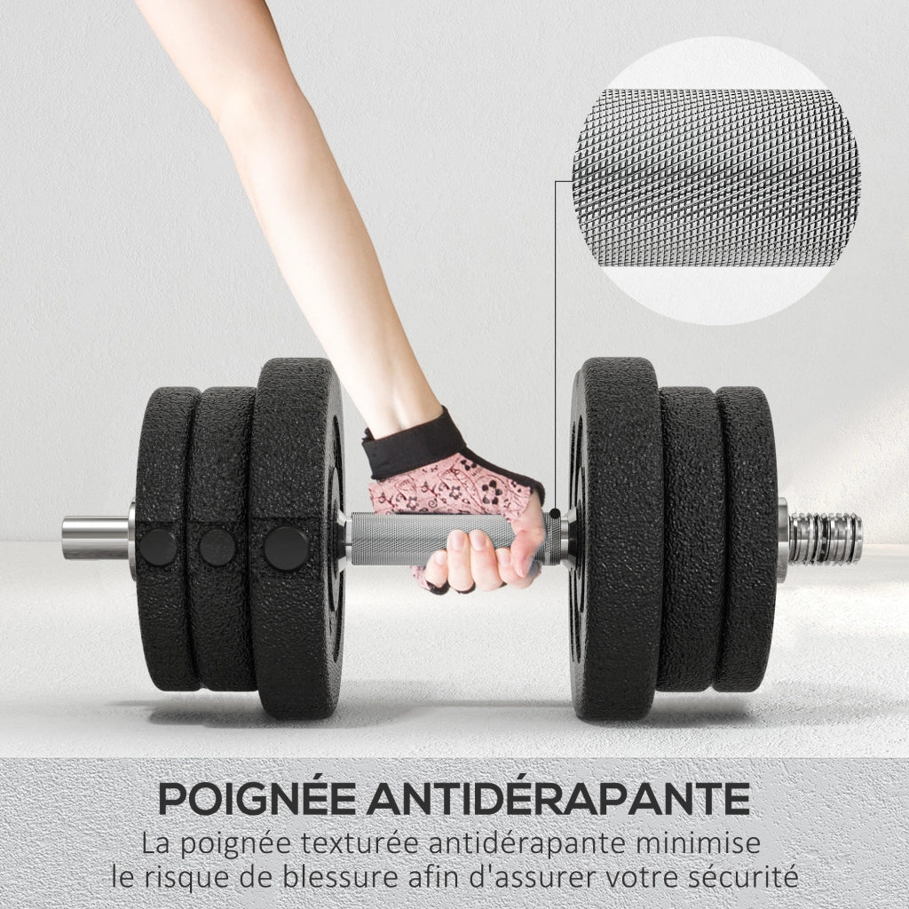 Set manubri regolabili 25 kg ¨C Xylo ¨C acciaio poliuretano nero con barre