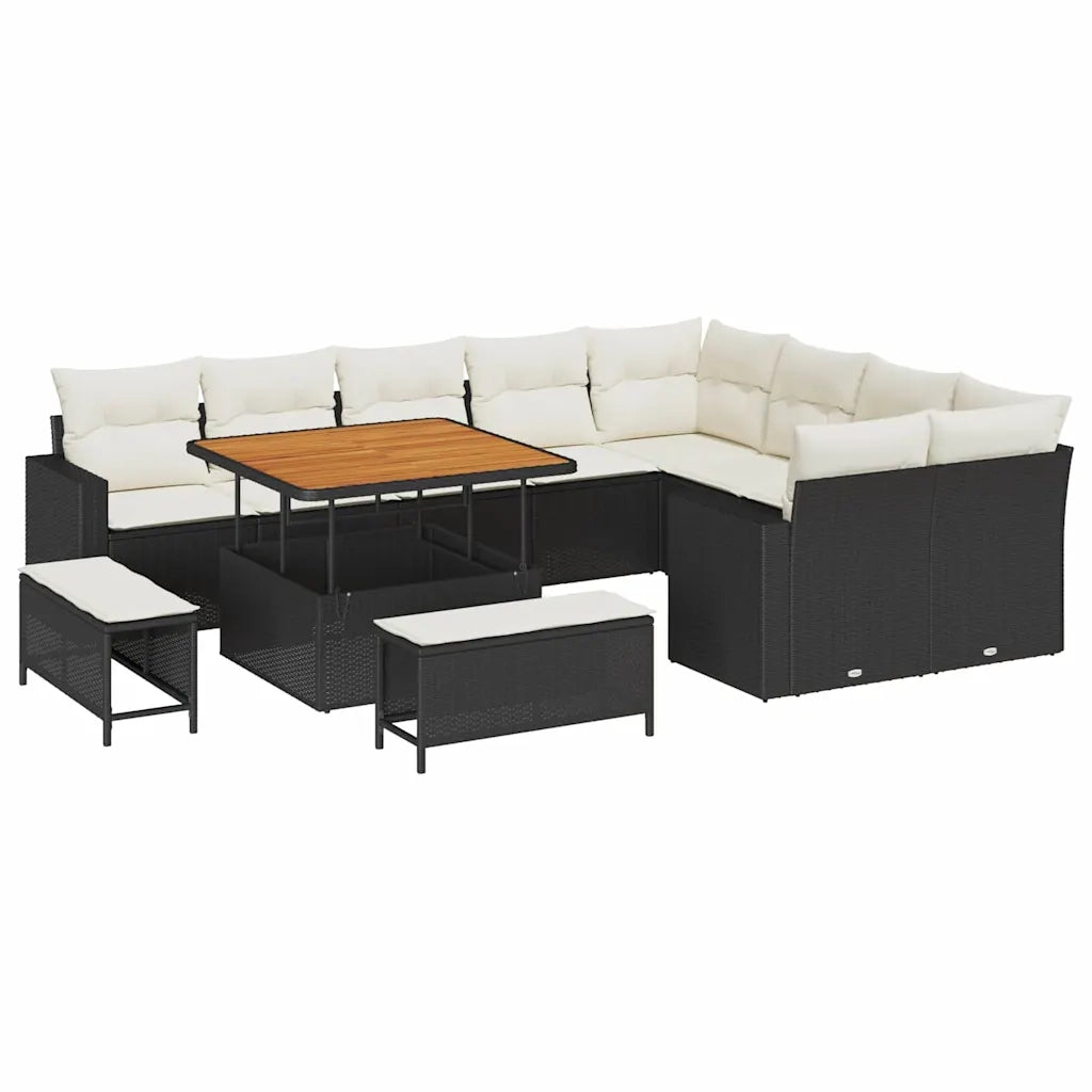 Set Divano da Giardino 12 pcs Nero polyrattan