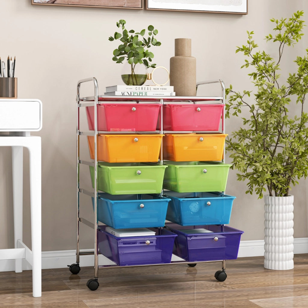 Carrello a 10 cassetti multiuso con ruote, Organizzatore per carta da scrapbooking e utensili da ufficio Colorato 2-Armadi da ufficio