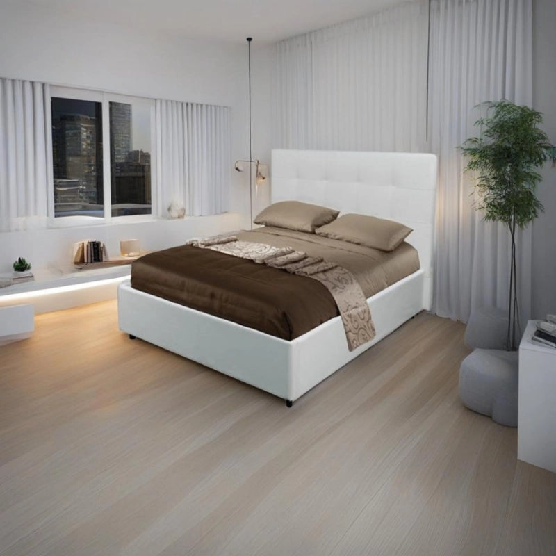 Letto una piazza e mezza Ascoli contenitore in ecopelle bianco
