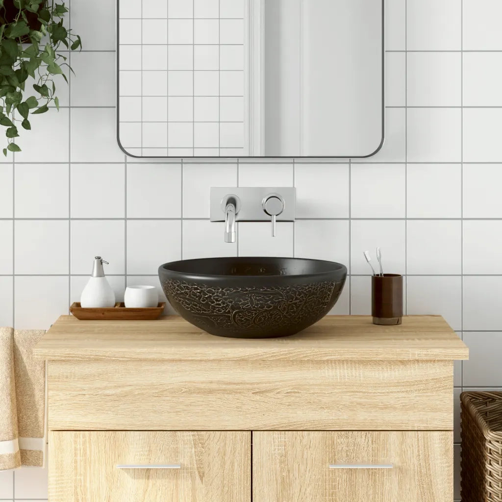 Lavabo da Appoggio Nero Rotondo ¦µ41x14 cm Ceramica CFW5560600