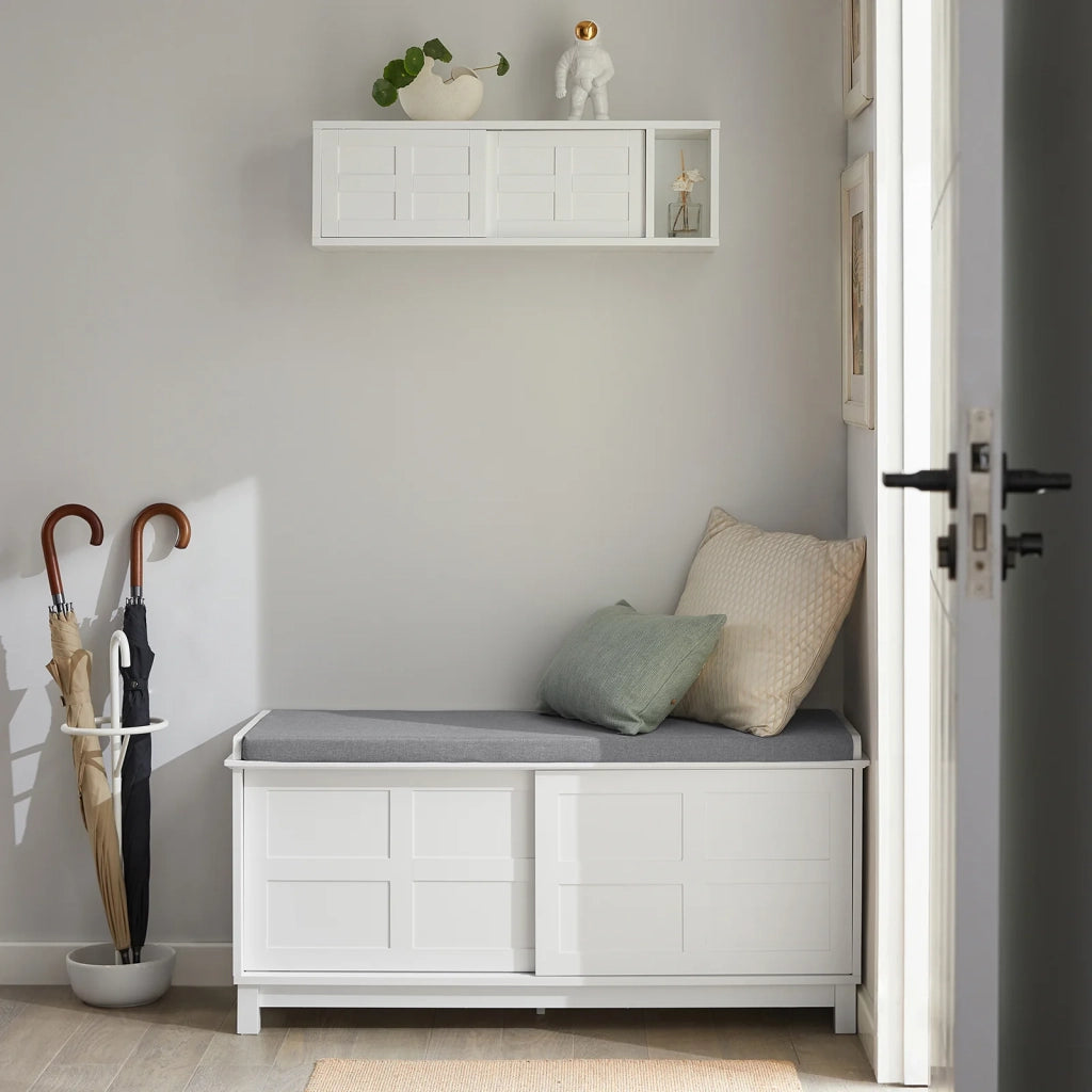 Scarpiera con Ante Scorrevoli Scarpiera Panca Portascarpe Panca ingresso Portascarpe con Cuscino 114x40x53 FSR86-W