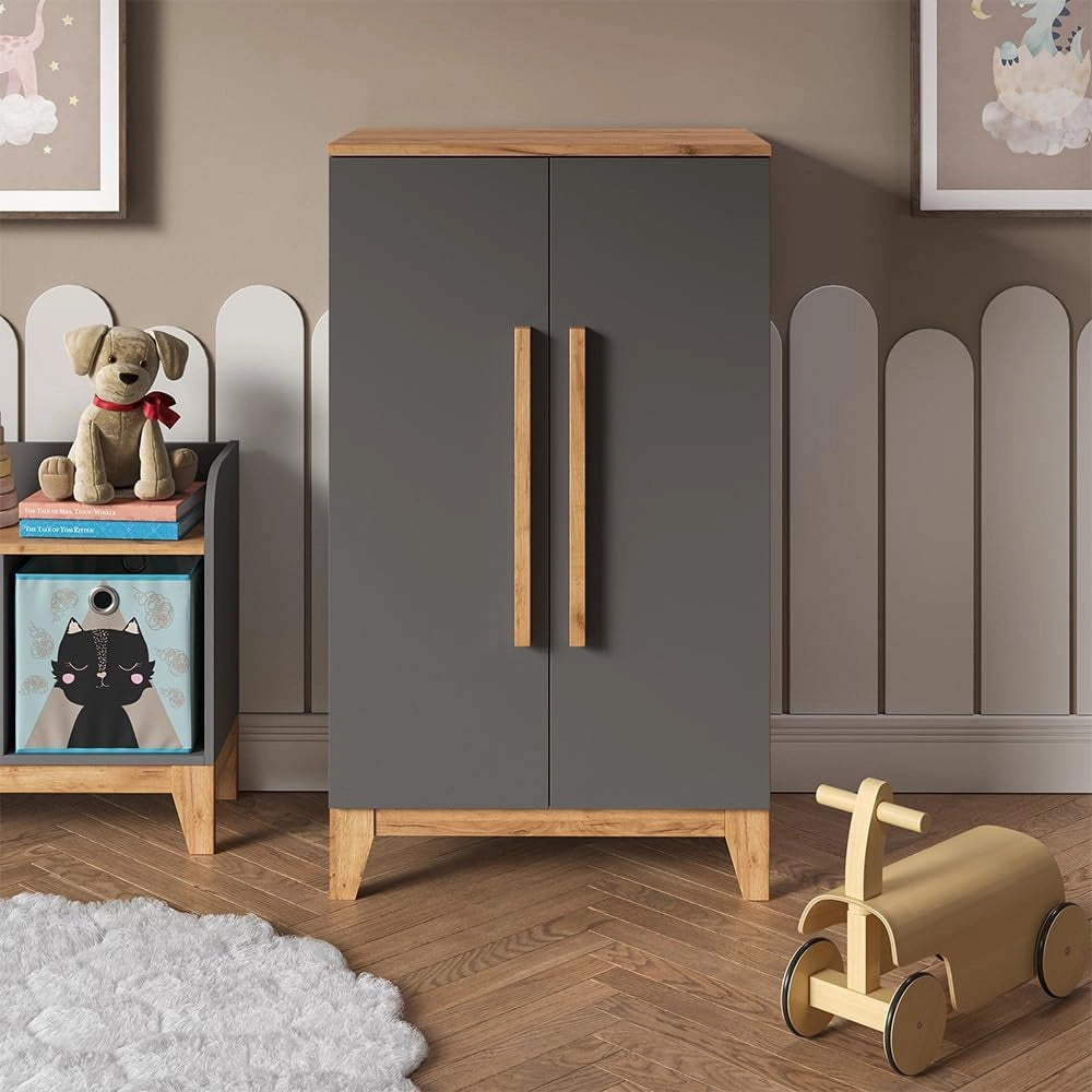 Armadio per bambini Malia, Grigio/Artisan, 70 x 120 cm, per la conservazione di abbigliamento per bambini e combinabile