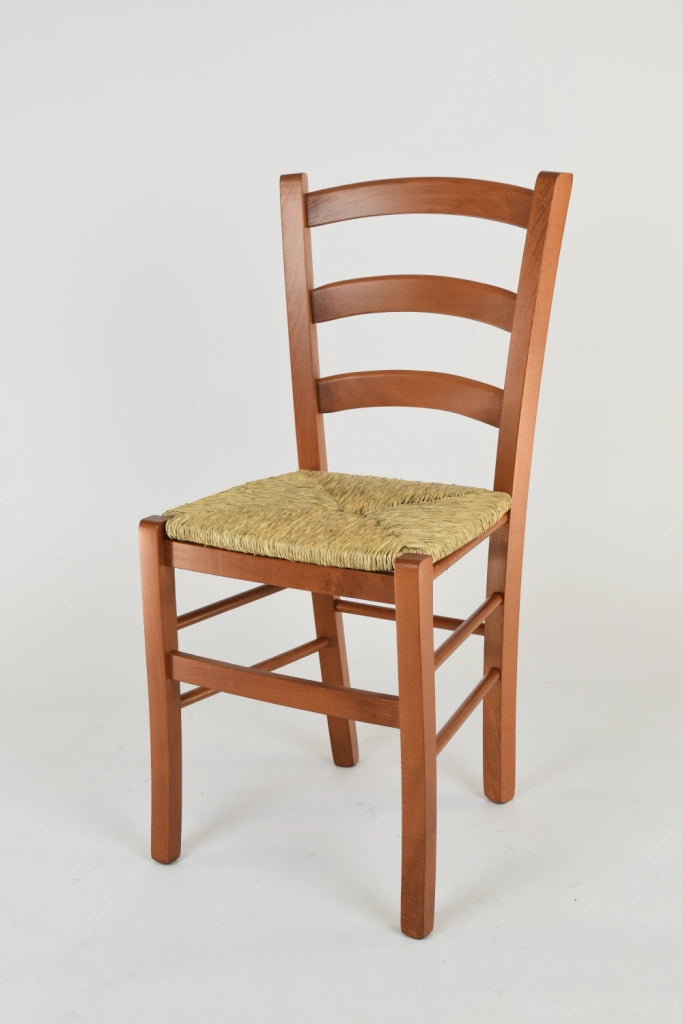Set 2 Sedie Venice Tommychairs, robusta struttura in legno di faggio verniciata in ciliegio e seduta in paglia