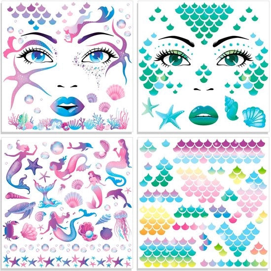Tatuaggi per il viso - 4 pezzi - Sticker zeppa - Tema Halloween - Costume carnevale - Temporaneo