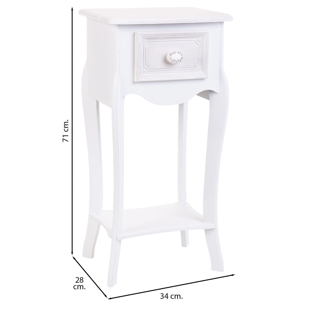 Tavolo in legno con 1 cassetto e 1 ripiano bianco 34x28x71