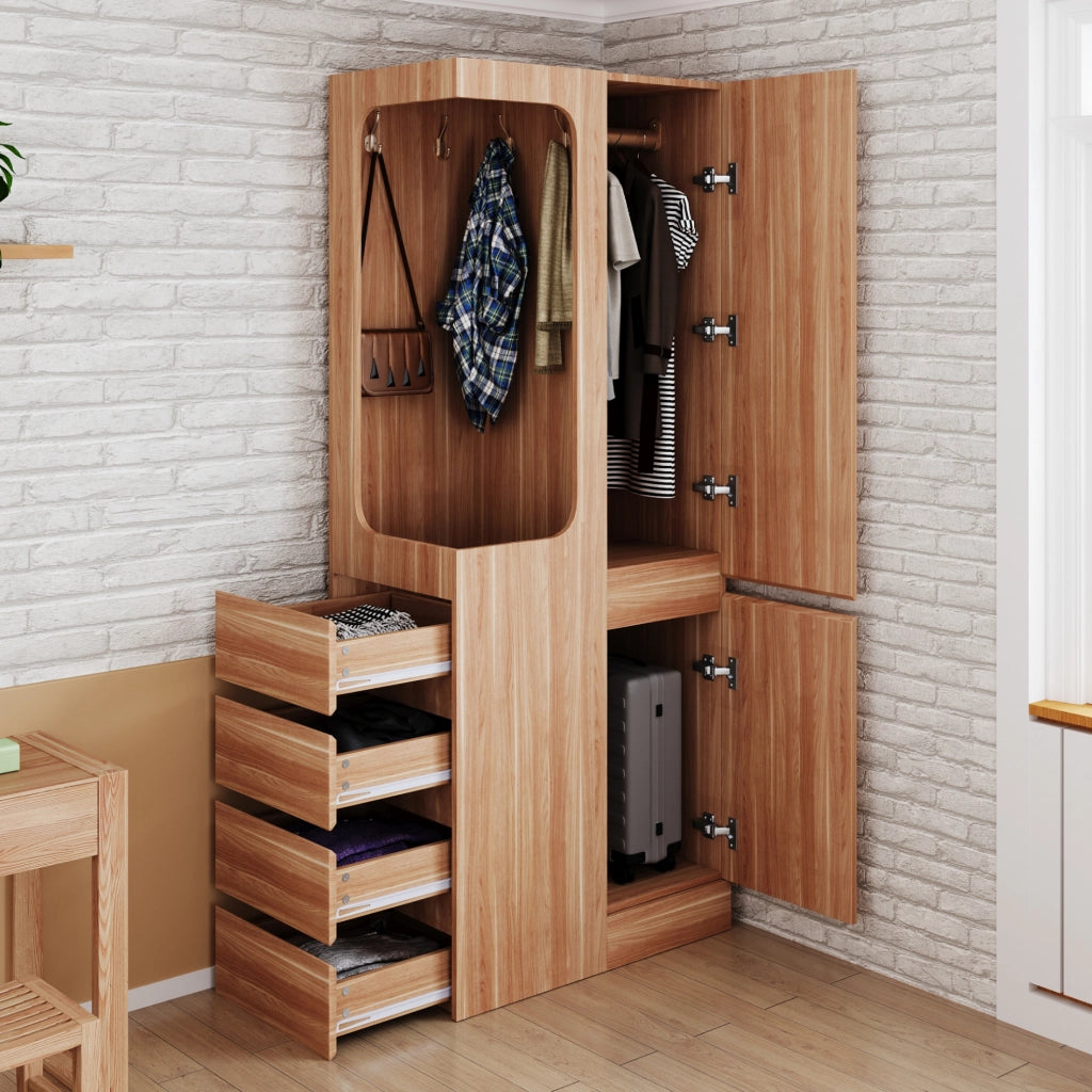 Armadio con anta singola e cassetti 70 x 40 x 170 cm in legno colore naturale