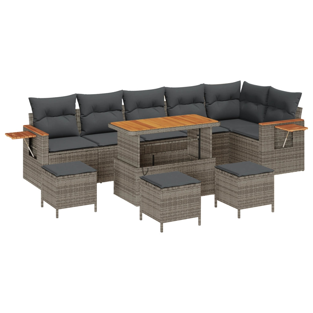 Set Divano da Giardino  10 Pezzi con Cuscini Grigio Polyrattan Acacia
