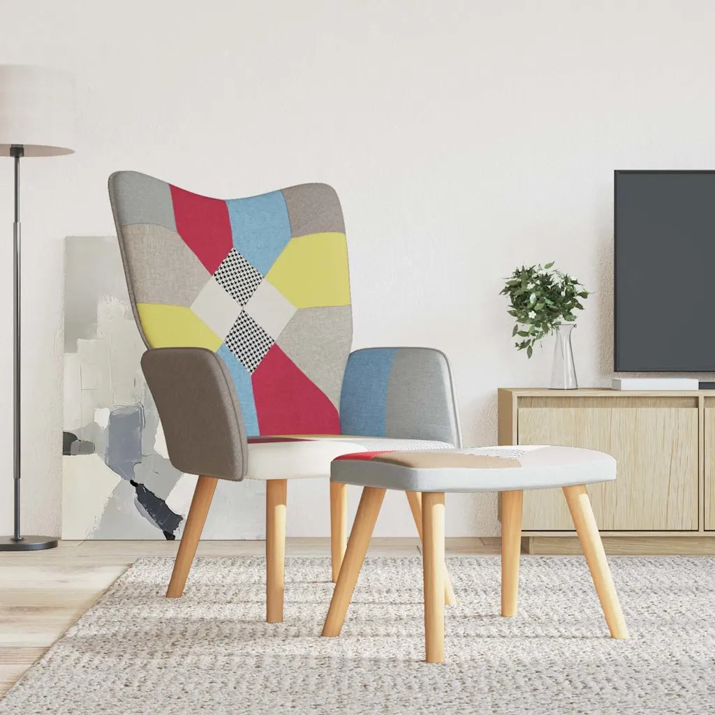 Divano Sedia-Poltrona Relax con Poggiapiedi in Tessuto Patchwork 252726