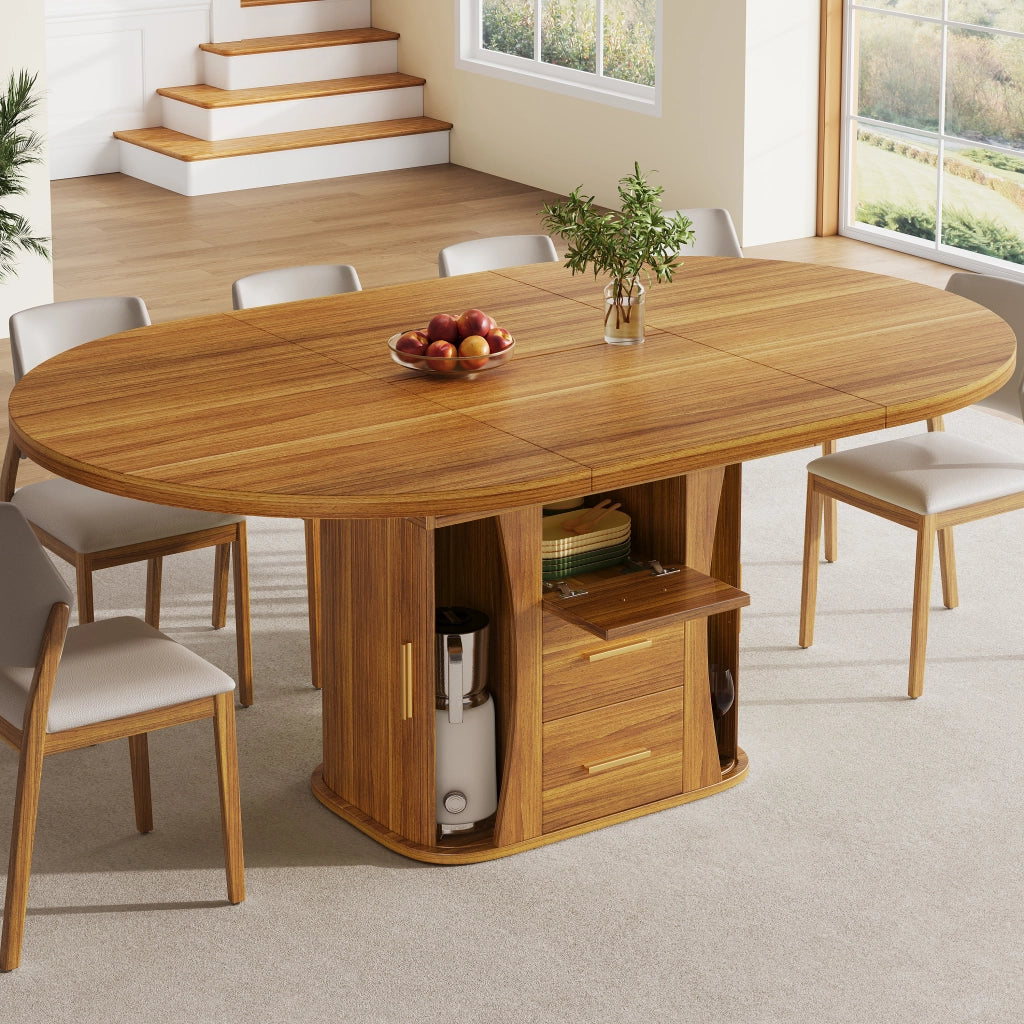 Tavolo da Pranzo Rotondo Allungabile ¨C MINIMAL ¨C Noce, 118-158 cm, 6 Persone