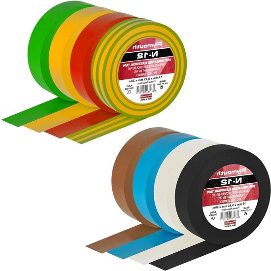 Set di isolante 8 rotoli 19mm x 20 metri - VDE 0340-3-1 DIN EN 60454-3-1 - resistente al fuoco - rimovibile - Spagna