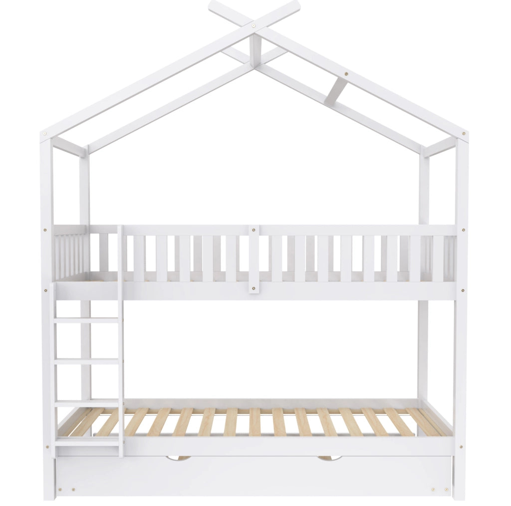 Letto a castello con letto estraibile 90x200 cm in legno massello di pino; bianco