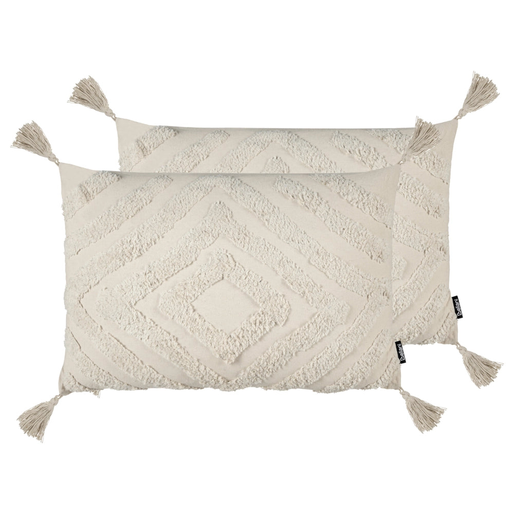 Set di 2 cuscini decorativi cotone beige 40 x 60 cm con nappe boho motivo geometrico pezzo di accento fatto a mano