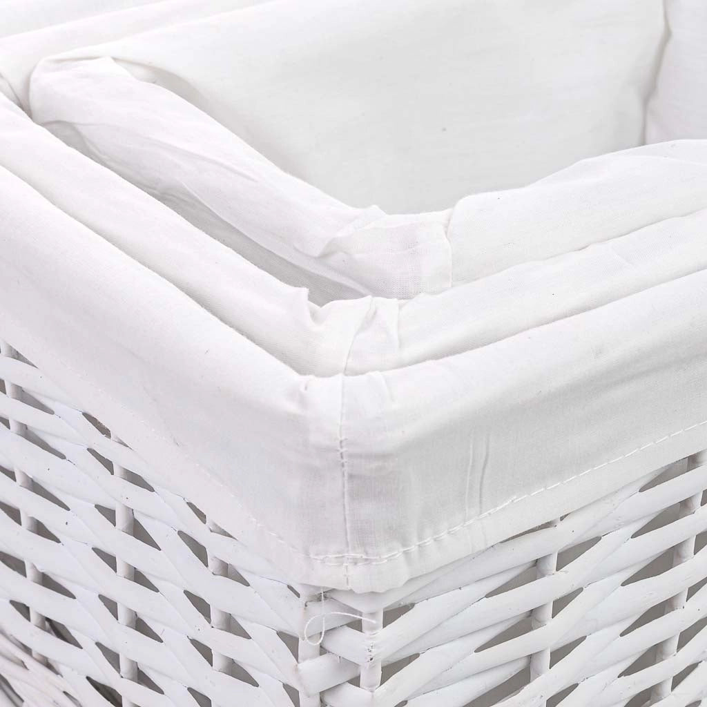 Set di 3 cestini in vimini bianchi: A: 40x28x18 cm, B: 35x23x16 cm, C: 28x18x14 cm