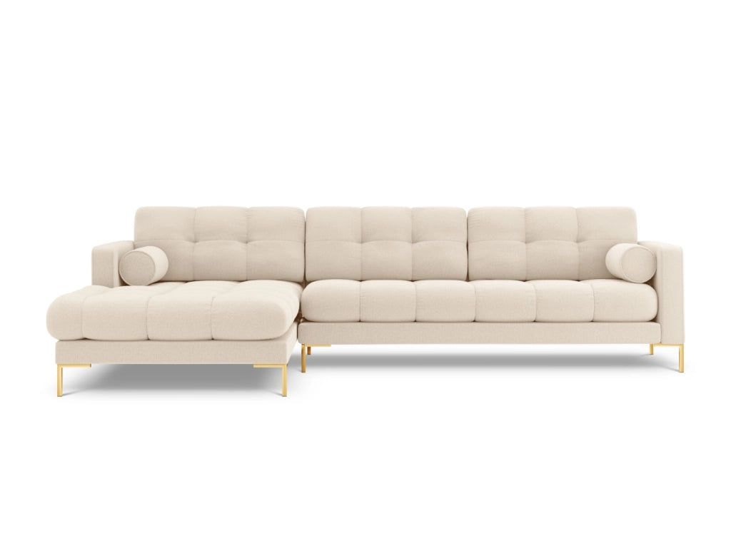 Cosmopolitan Design - Divano angolare sinistro "Bali" 5 posti in tessuto strutturato beige chiaro 