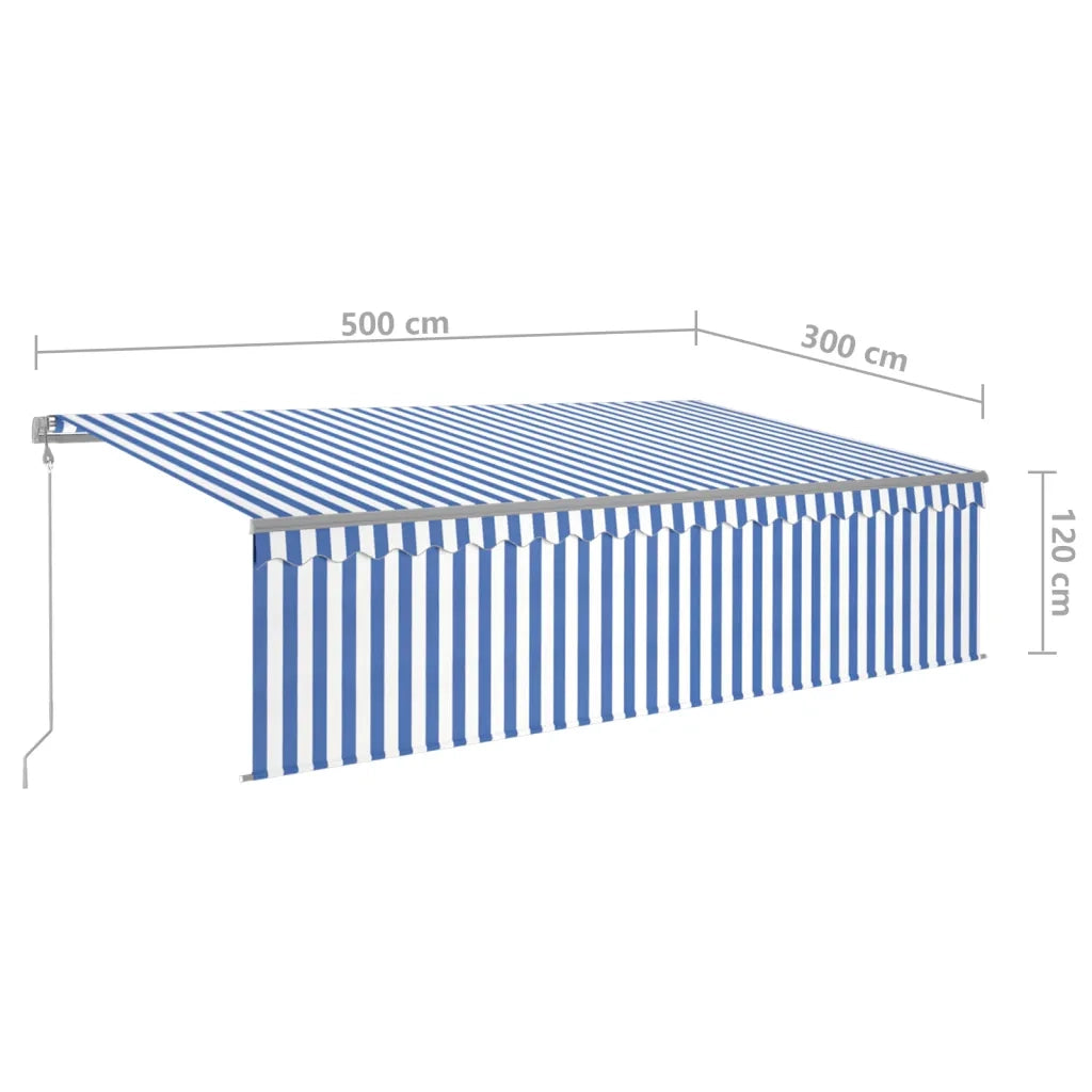 Tenda Automatica Parasole LED Sensore Vento 5x3 m Blu Bianco
